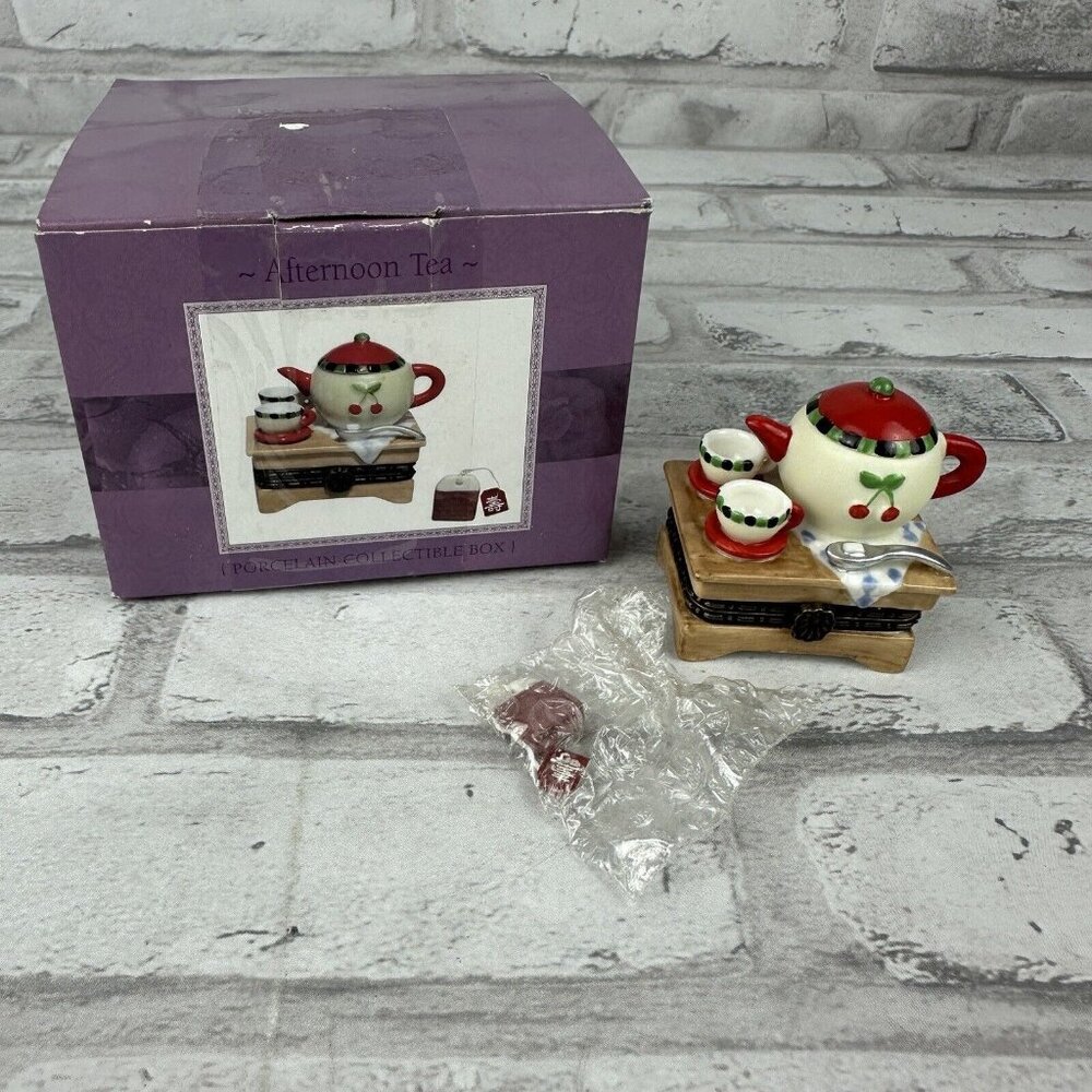 Cooking Club of America Afternoon Tea Trinket Box Teapot w/Tea Bag Trinket Charm